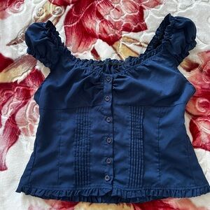Y2K Navy Blue Babydoll Top